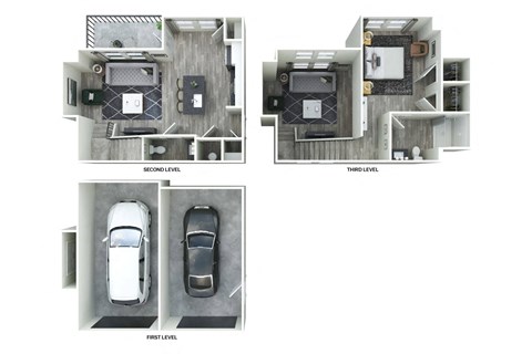 a floor plan of a house with a car in the garage